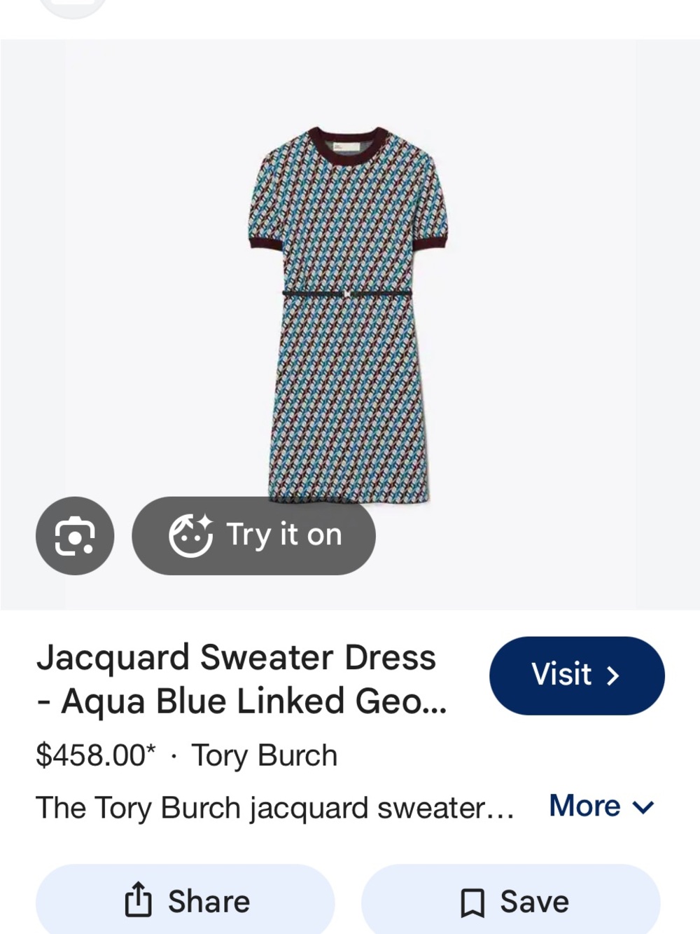 Tory Burch Aqua and Navy Linked Geo Jacquard Kids Dress